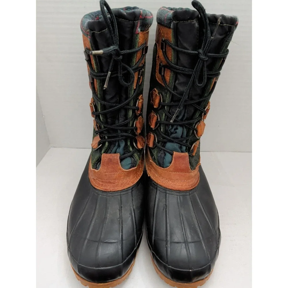 Vtg Eddie Bauer Insulated Duck Boots Men 11 Green Plaid Suede Utility Chore Barn